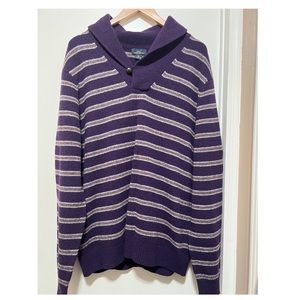 Brooks Brothers Sweater Mens XL Purple Gray Striped Lambswool Shawl Collar.
